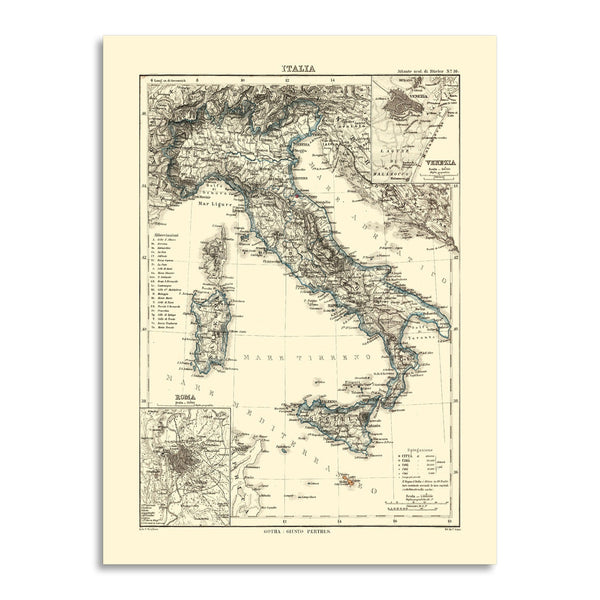 Quadro Stampa su Tela con Telaio in Legno Maps of the Italy