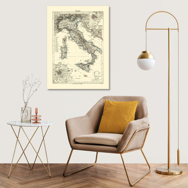 Quadro Stampa su Tela con Telaio in Legno Maps of the Italy