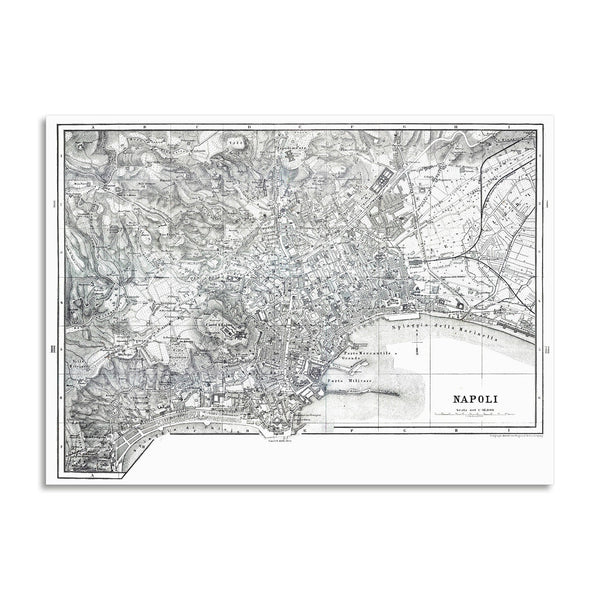 Quadro Stampa su Tela con Telaio in Legno Maps of the Naples Italy