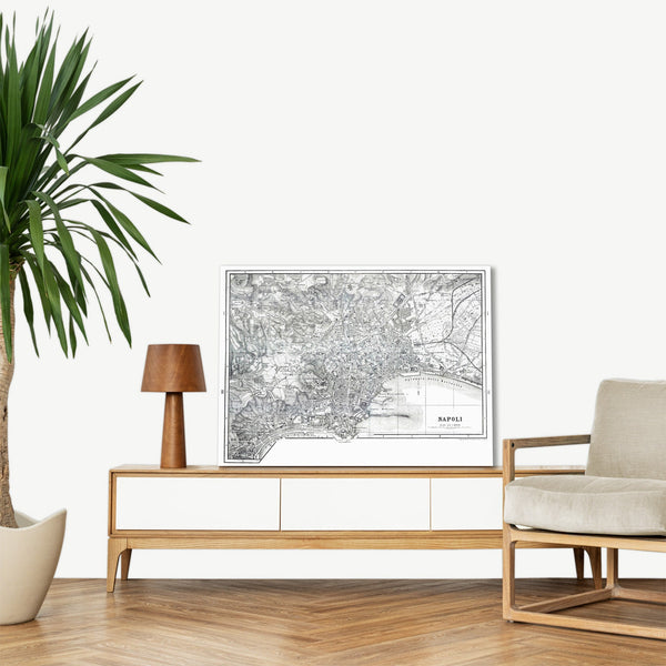 Quadro Stampa su Tela con Telaio in Legno Maps of the Naples Italy