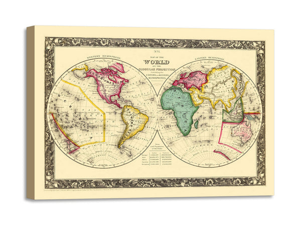 Quadro Stampa su Tela con Telaio in Legno Mitchell - World Globular Projection
