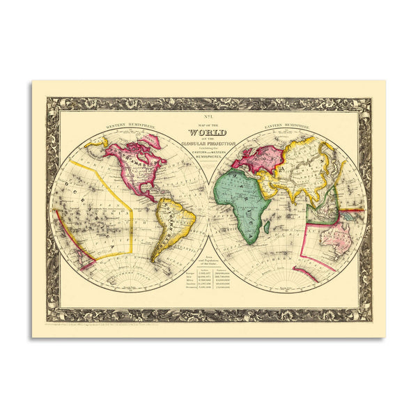 Quadro Stampa su Tela con Telaio in Legno Mitchell - World Globular Projection