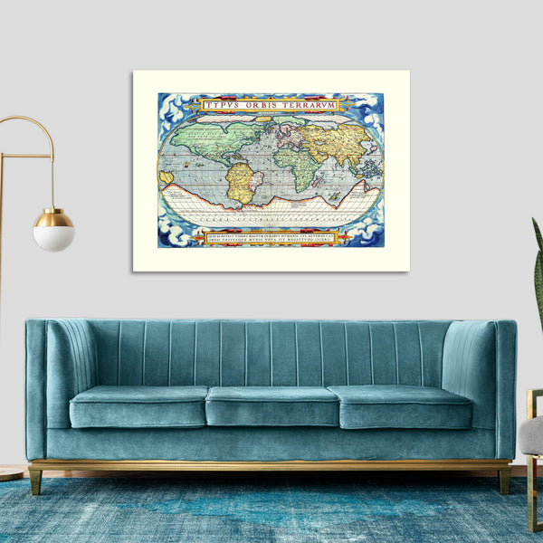Quadro Stampa su Tela con Telaio in Legno Ortelius - World map