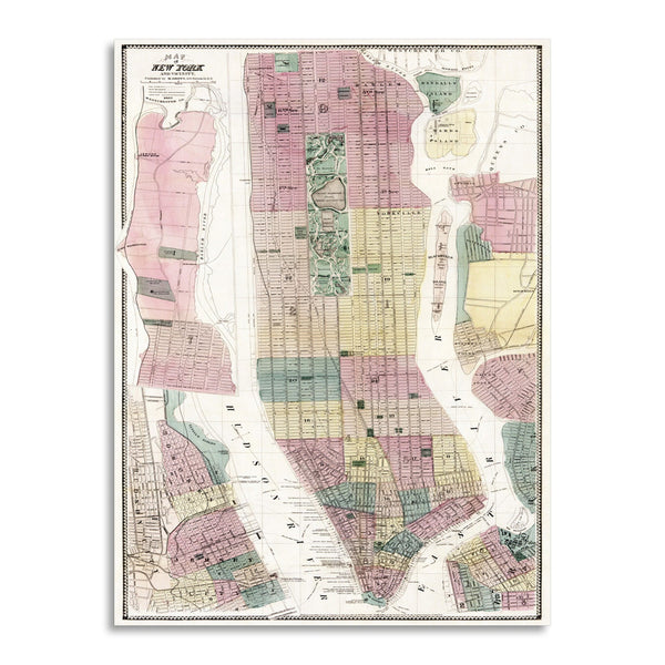 Quadro Stampa su Tela con Telaio in Legno Matthew Dripps - Map of New York