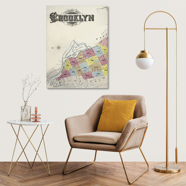 Quadro Stampa su Tela con Telaio in Legno Map from Brooklyn