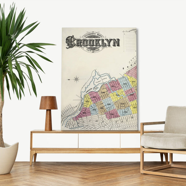 Quadro Stampa su Tela con Telaio in Legno Map from Brooklyn