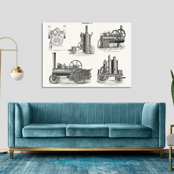 Quadro Stampa su Tela con Telaio in Legno Locomotive Engine