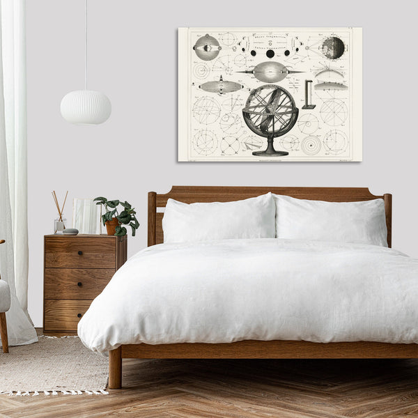 Quadro Stampa su Tela con Telaio in Legno Lithograph of different bicycle parts
