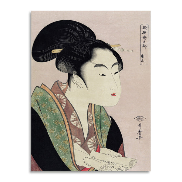 Quadro Stampa su Tela con Telaio in Legno Utamaro Kitagawa - Yogoto ni au Koi