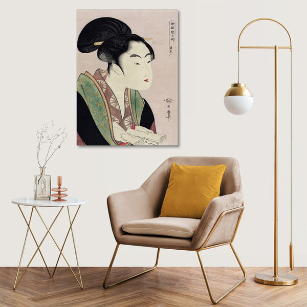 Quadro Stampa su Tela con Telaio in Legno Utamaro Kitagawa - Yogoto ni au Koi