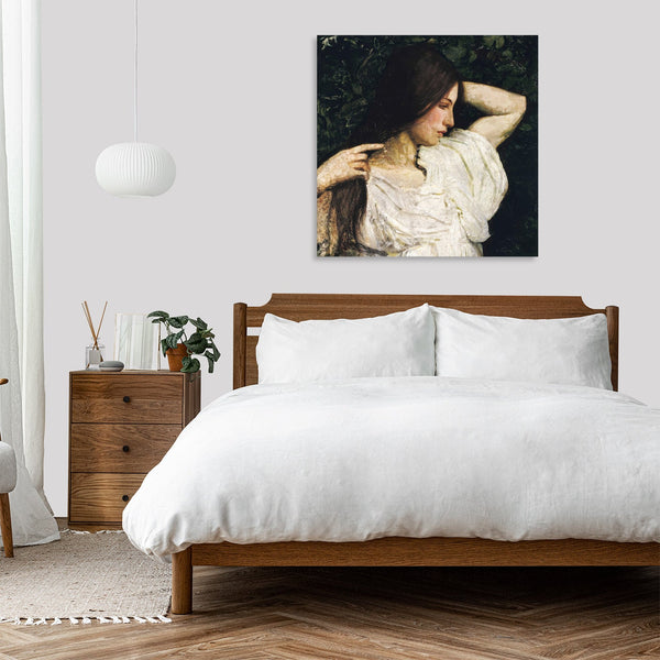 Quadro Stampa su Tela con Telaio in Legno Abbott Handerson Thayer - Girl Arranging Her Hair