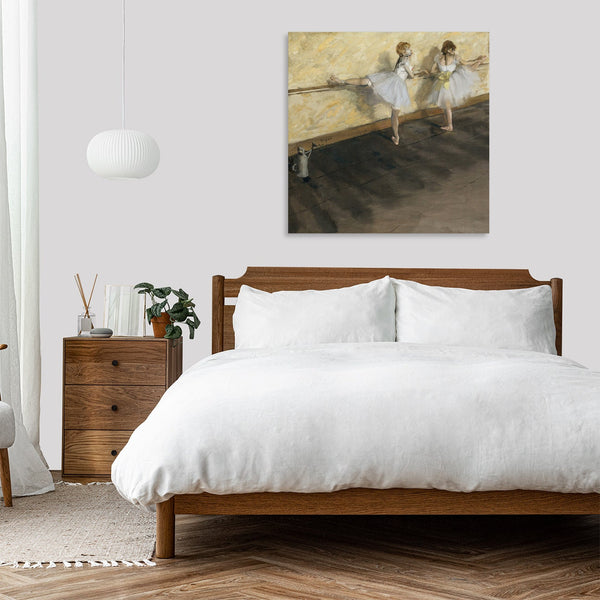 Quadro Stampa su Tela con Telaio in Legno Edgar Degas - Dancers Practicing at the Barre