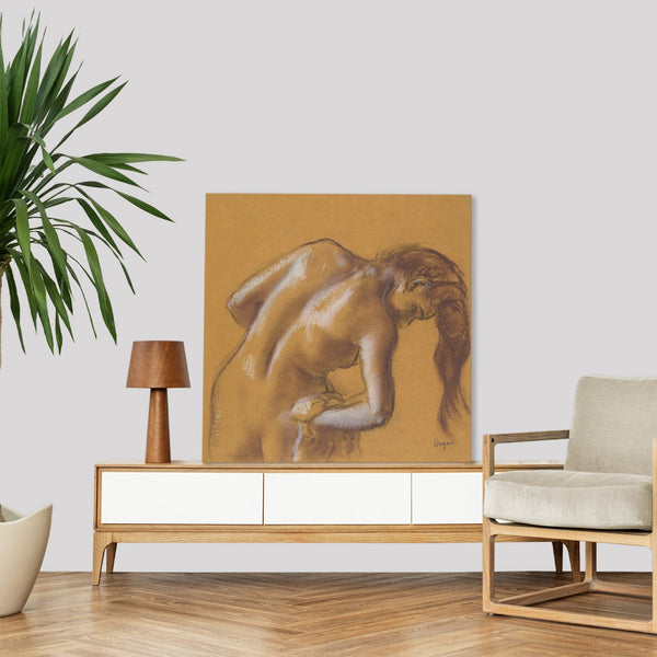 Quadro Stampa su Tela con Telaio in Legno Edgar Degas - Nude lady Bather Drying Herself