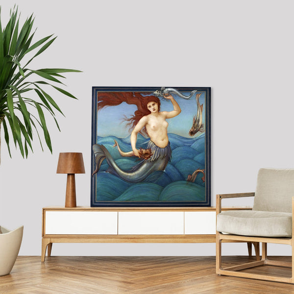Quadro Stampa su Tela con Telaio in Legno Edward Burne Jones - A Sea-Nymph