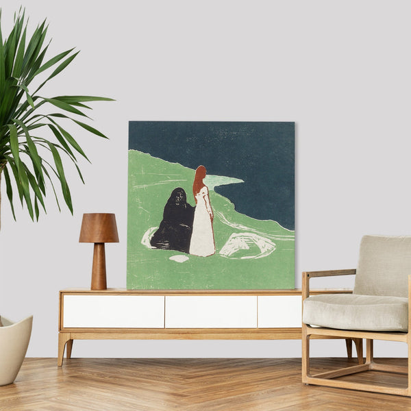 Quadro Stampa su Tela con Telaio in Legno Edvard Munch - Two Women on the Shore