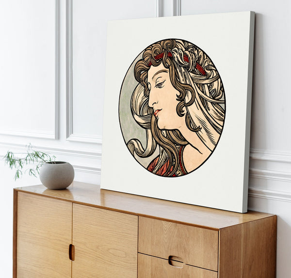 Quadro Stampa su Tela con Telaio in Legno Alphonse Mucha - Stained glass window for the facade of the Fouquet boutique