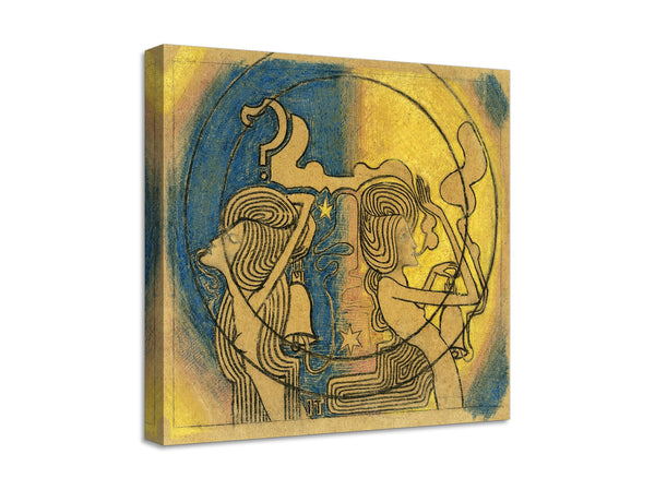 Quadro Stampa su Tela con Telaio in Legno Jan Toorop - Two stylized female figures with clock in hand