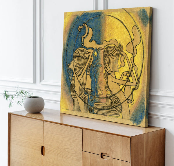 Quadro Stampa su Tela con Telaio in Legno Jan Toorop - Two stylized female figures with clock in hand