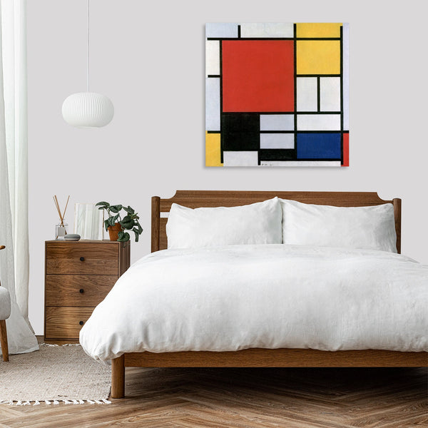 Quadro Stampa su Tela con Telaio in Legno Piet Mondrian - Composition with Red, Yellow, Blue, and Black