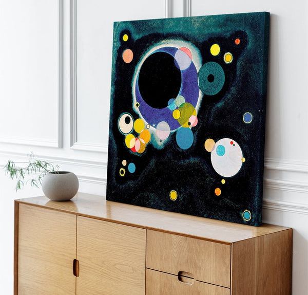 Quadro Stampa su Tela con Telaio in Legno Wassily Kandinsky - Sketch for Several Circles