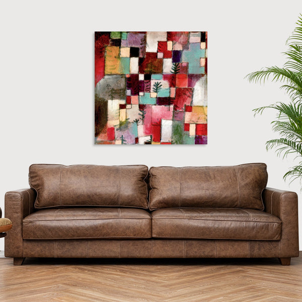 Quadro Stampa su Tela con Telaio in Legno Paul Klee - Red green and Violet–Yellow Rhythms