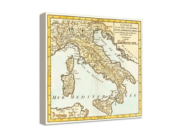 Quadro Stampa su Tela con Telaio in Legno Maps of the Italy