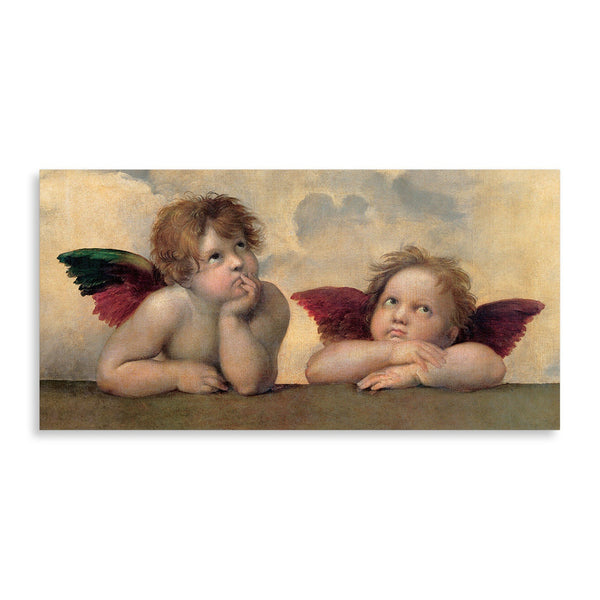 Quadro Stampa su Tela con Telaio in Legno Raffaello Sanzio - Angeli Madonna Sistina