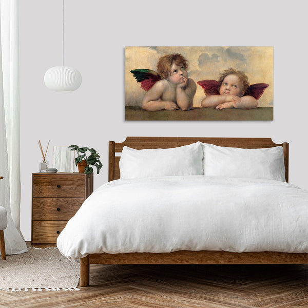 Quadro Stampa su Tela con Telaio in Legno Raffaello Sanzio - Angeli Madonna Sistina