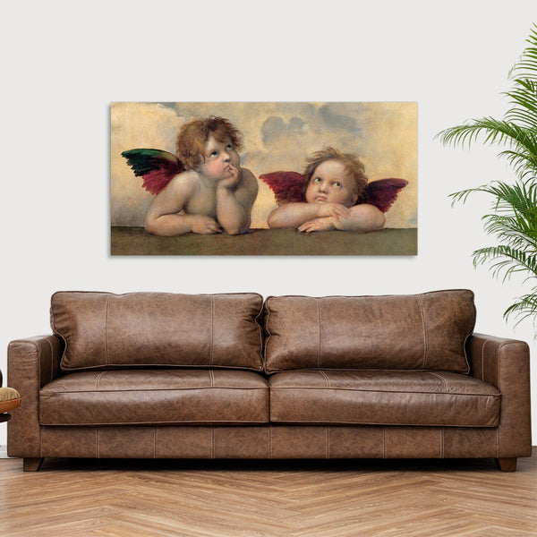 Quadro Stampa su Tela con Telaio in Legno Raffaello Sanzio - Angeli Madonna Sistina