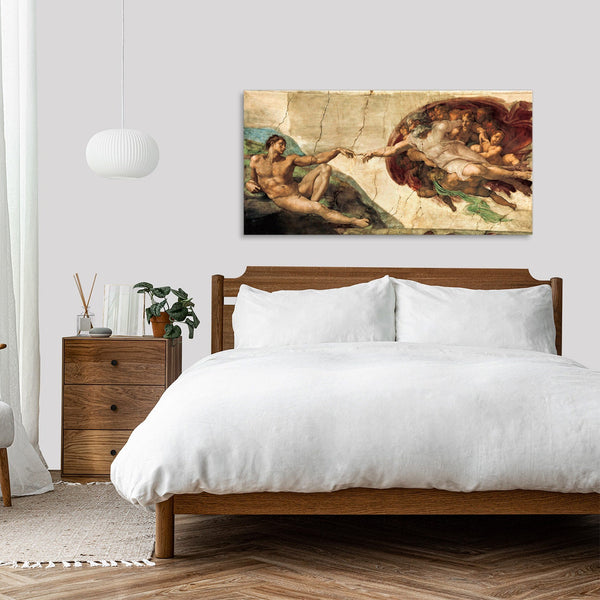 Quadro Stampa su Tela con Telaio in Legno Michelangelo Buonarroti - La creazione di Adamo