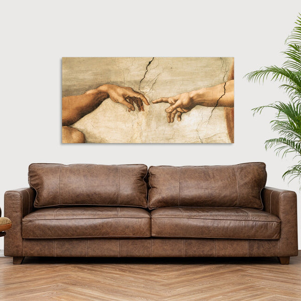 Quadro Stampa su Tela con Telaio in Legno Michelangelo Buonarroti - La creazione di Adamo