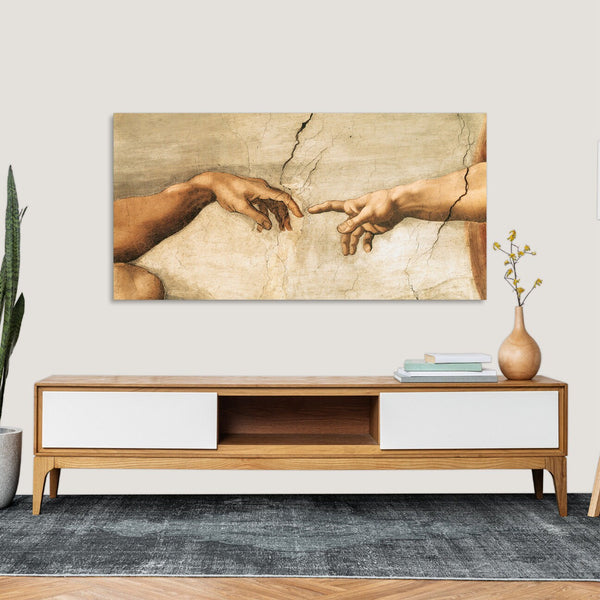 Quadro Stampa su Tela con Telaio in Legno Michelangelo Buonarroti - La creazione di Adamo