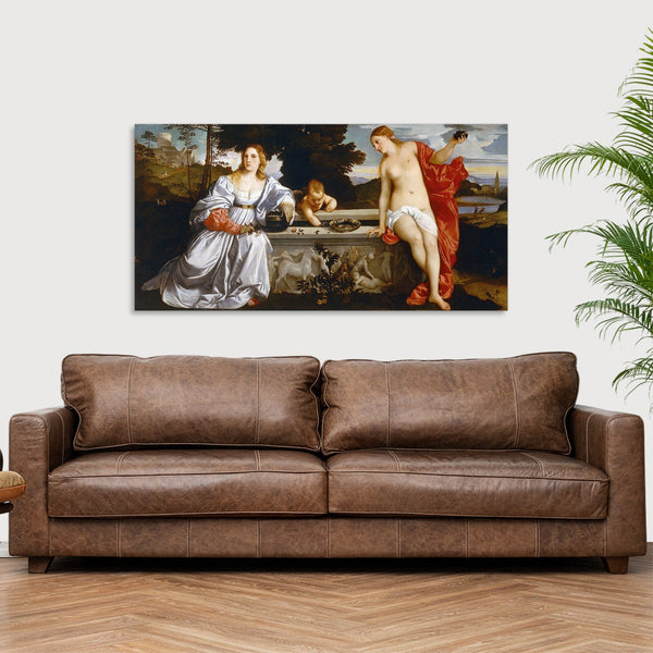 Quadro Stampa su Tela con Telaio in Legno Tiziano - Amor Sacro e Amor Profano