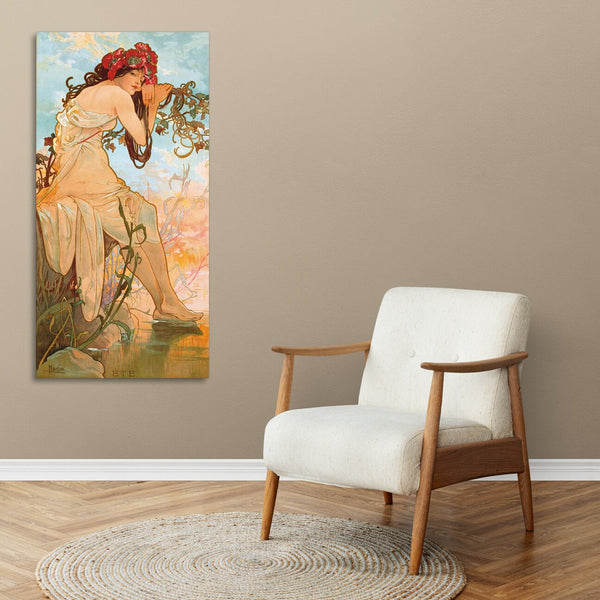 Quadro Stampa su Tela con Telaio in Legno Alphonse Mucha - été