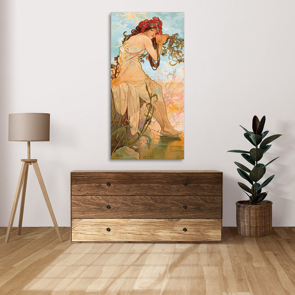 Quadro Stampa su Tela con Telaio in Legno Alphonse Mucha - été