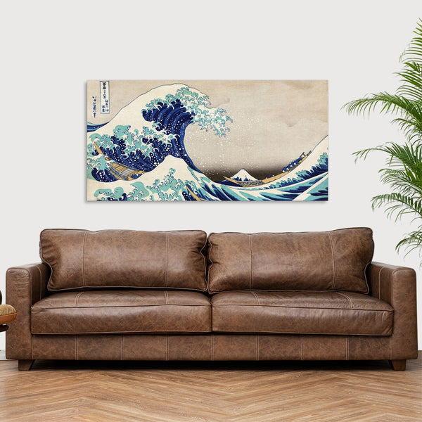 Quadro Stampa su Tela con Telaio in Legno Katsushika Hokusai - The Great Wave off Kanagawa