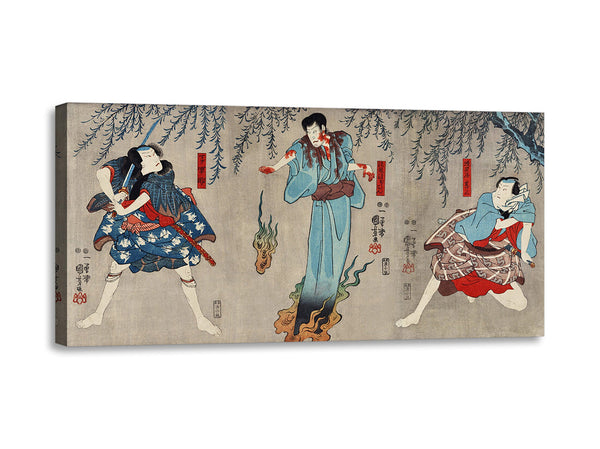 Quadro Stampa su Tela con Telaio in Legno Utagawa Kuniyoshi - Doguya Jinza Hokaibo Bokon Shimobe