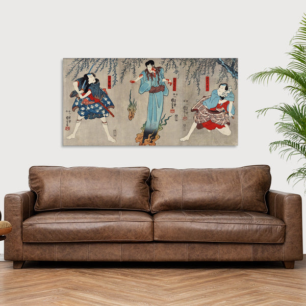 Quadro Stampa su Tela con Telaio in Legno Utagawa Kuniyoshi - Doguya Jinza Hokaibo Bokon Shimobe