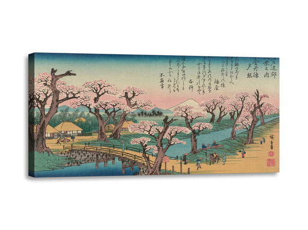 Quadro Stampa su Tela con Telaio in Legno Ando Hiroshige - Evening Glow at Koganei Bridge