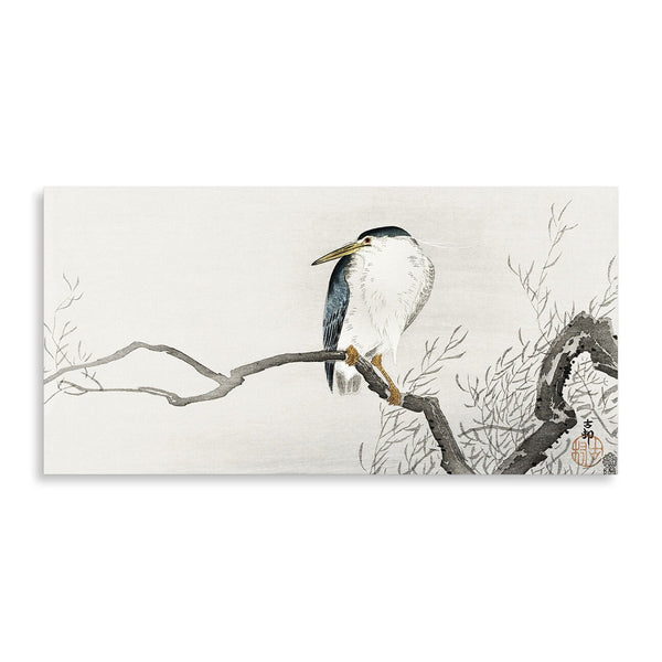 Quadro Stampa su Tela con Telaio in Legno Ohara Koson - Quack on erratic branch