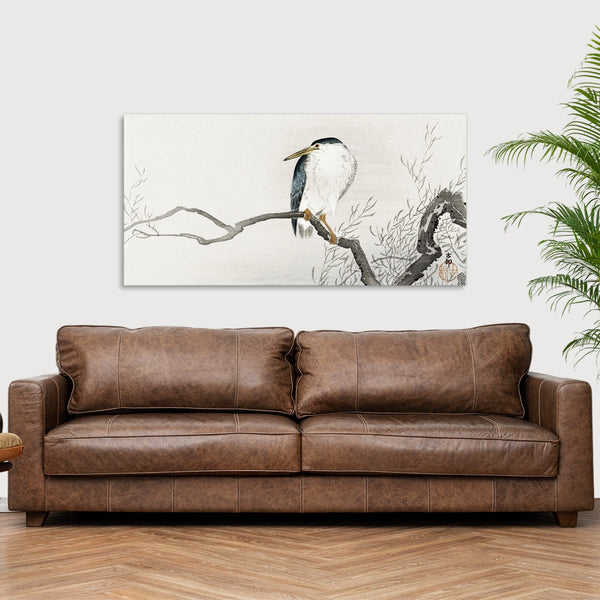 Quadro Stampa su Tela con Telaio in Legno Ohara Koson - Quack on erratic branch