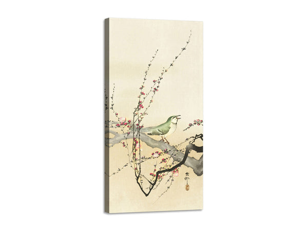 Quadro Stampa su Tela con Telaio in Legno Ohara Koson - Songbird and plum blossom