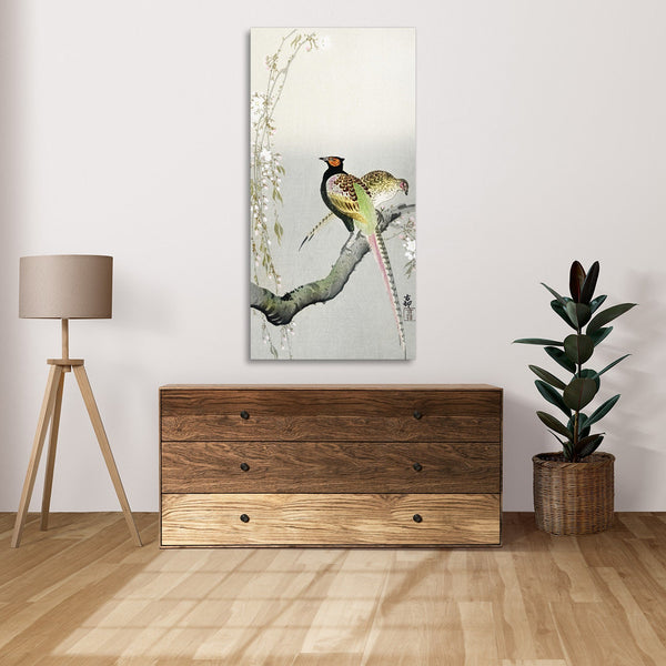 Quadro Stampa su Tela con Telaio in Legno Ohara Koson - Couple pheasants and cherry blossom