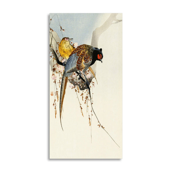 Quadro Stampa su Tela con Telaio in Legno Ohara Koson - Pheasant couple and plum blossom