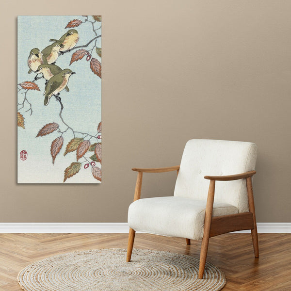 Quadro Stampa su Tela con Telaio in Legno Ohara Koson - Birds on a branch