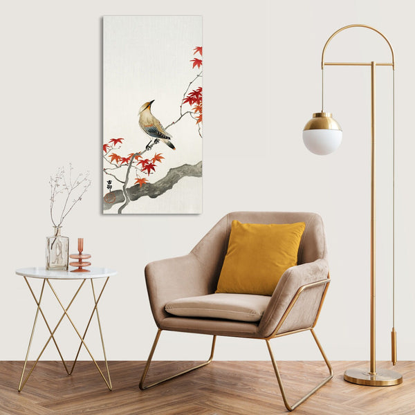 Quadro Stampa su Tela con Telaio in Legno Ohara Koson - Japanese plague bird on maple