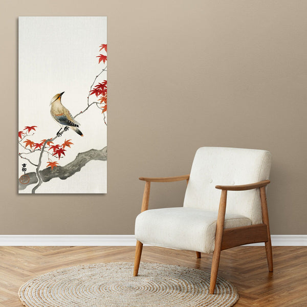 Quadro Stampa su Tela con Telaio in Legno Ohara Koson - Japanese plague bird on maple
