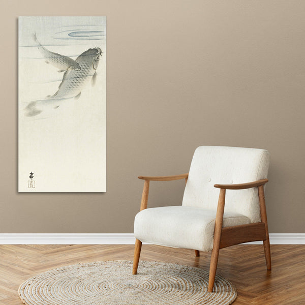 Quadro Stampa su Tela con Telaio in Legno Ohara Koson - A jumping carp