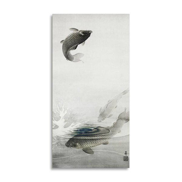 Quadro Stampa su Tela con Telaio in Legno Ohara Koson - Three carps