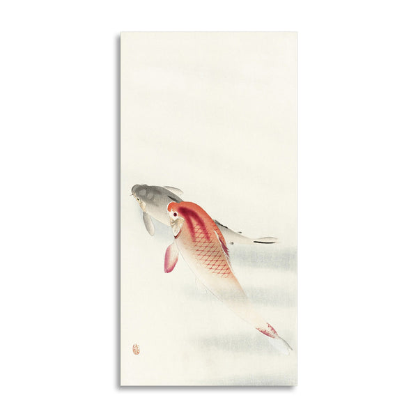 Quadro Stampa su Tela con Telaio in Legno Ohara Koson - Two carp